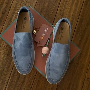 Loro Piana Men's Slip-On Loafers in Light Blue/Gray size 42